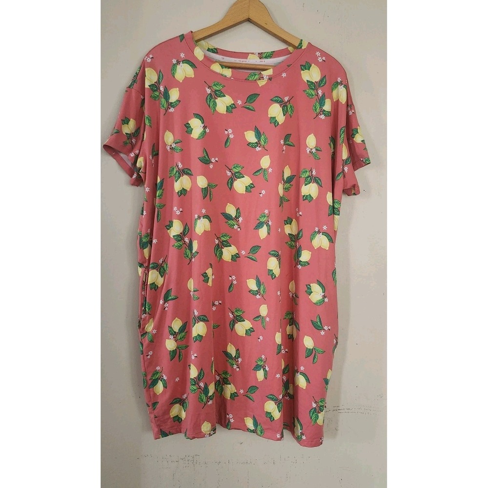 Joyspun Dreamy Soft Collection Lemon Print Coral L/XL Sleepshirt Short Sleeve